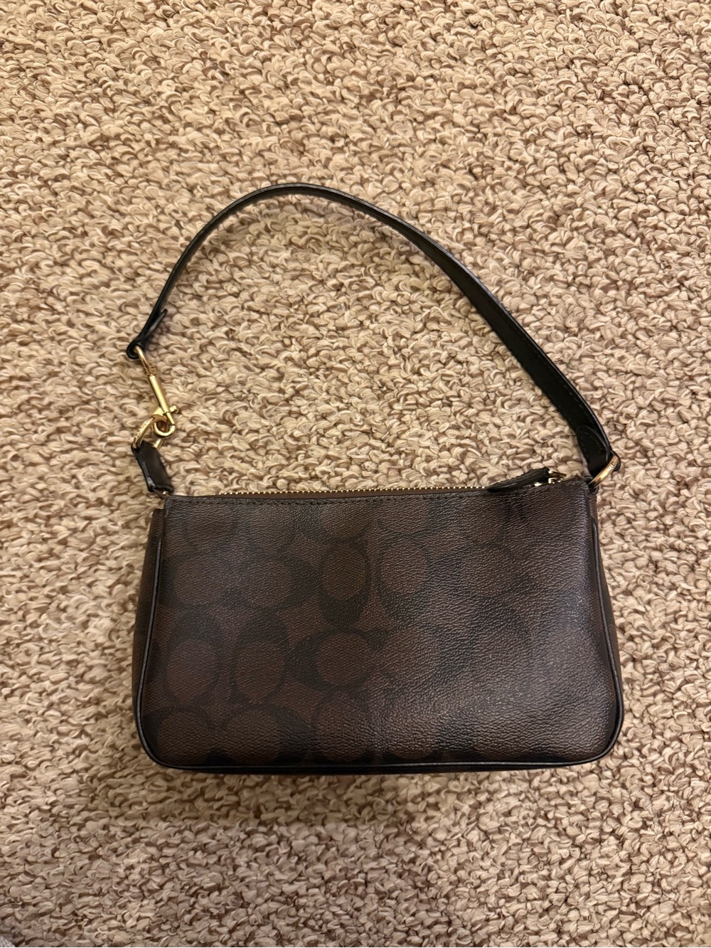 Coach Dark Brown Signature Canvas Shoulder Bag with Black Strap - Picture 3 of 9